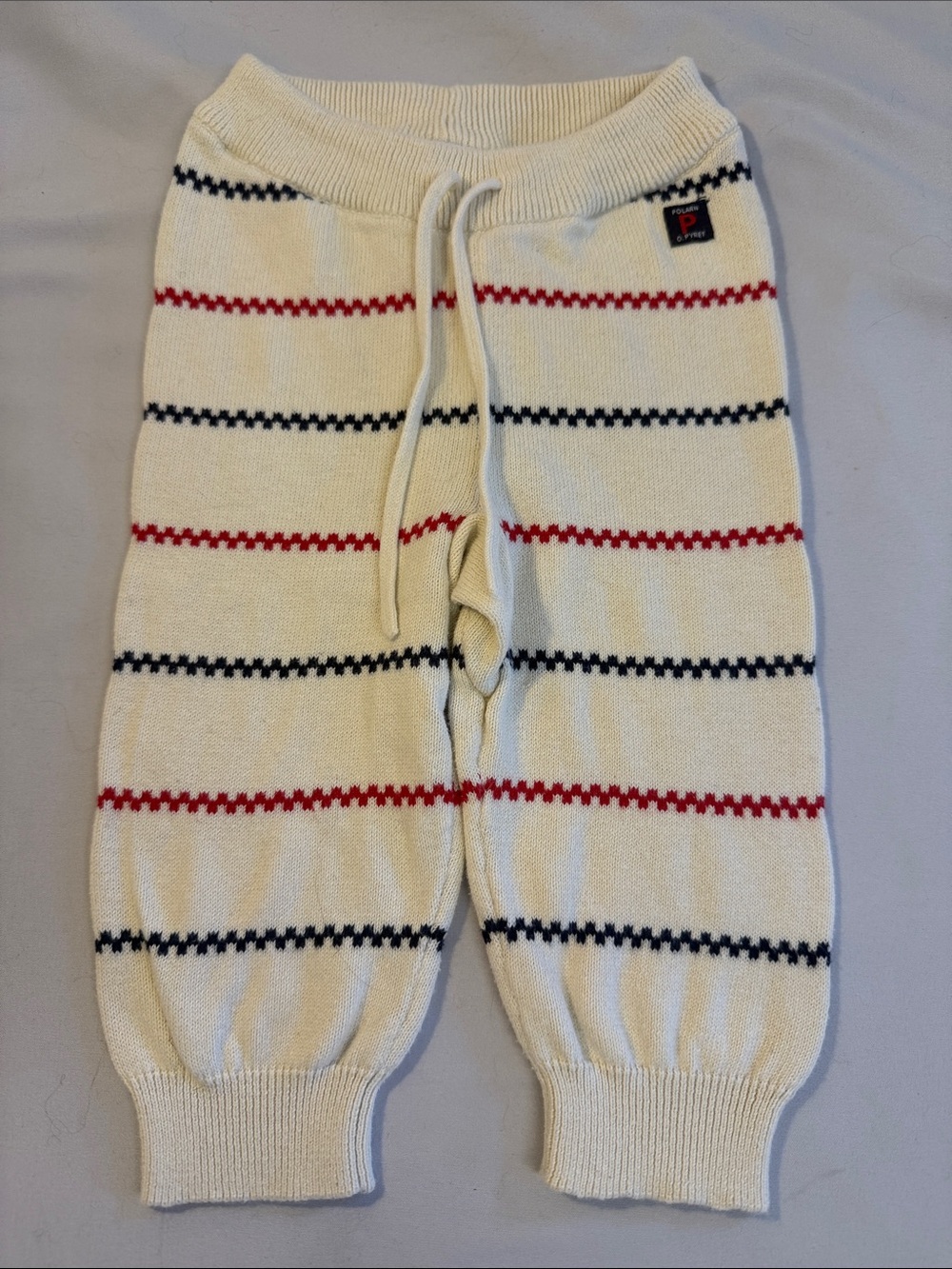 Polarn O. Pyret Cream Joggers with Red & Navy Stripes